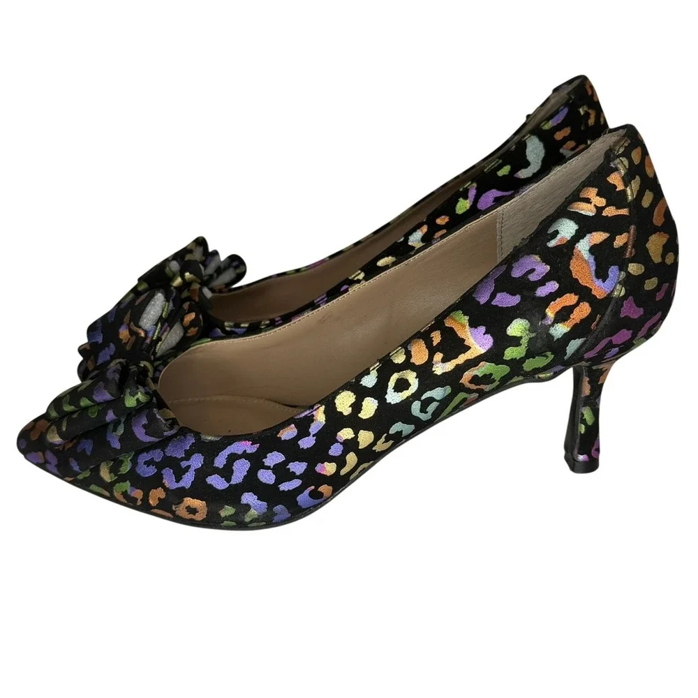 Betsey Johnson Maude Pumps Womens 8 Black Rainbow Metallic Leopard Kitten Heel - Picture 4 of 8
